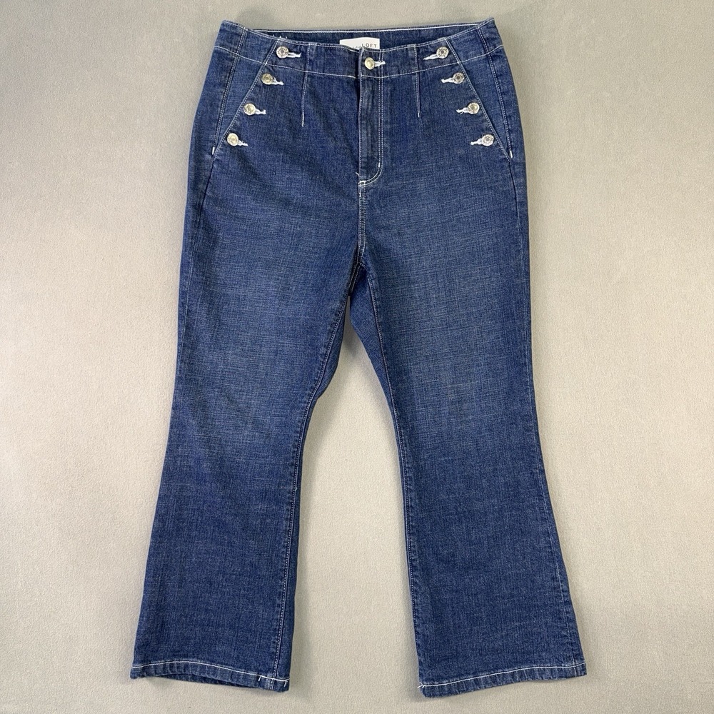 Women's LOFT The Curvy Kick Crop High Rise Stretch‎ Jeans Blue Denim Size 31